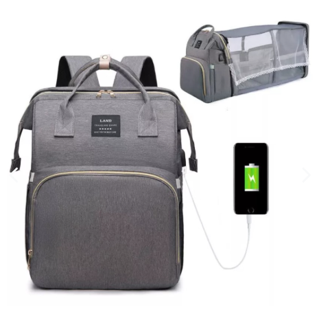 Pañalera Cuna mudador 3 en 1 Gris